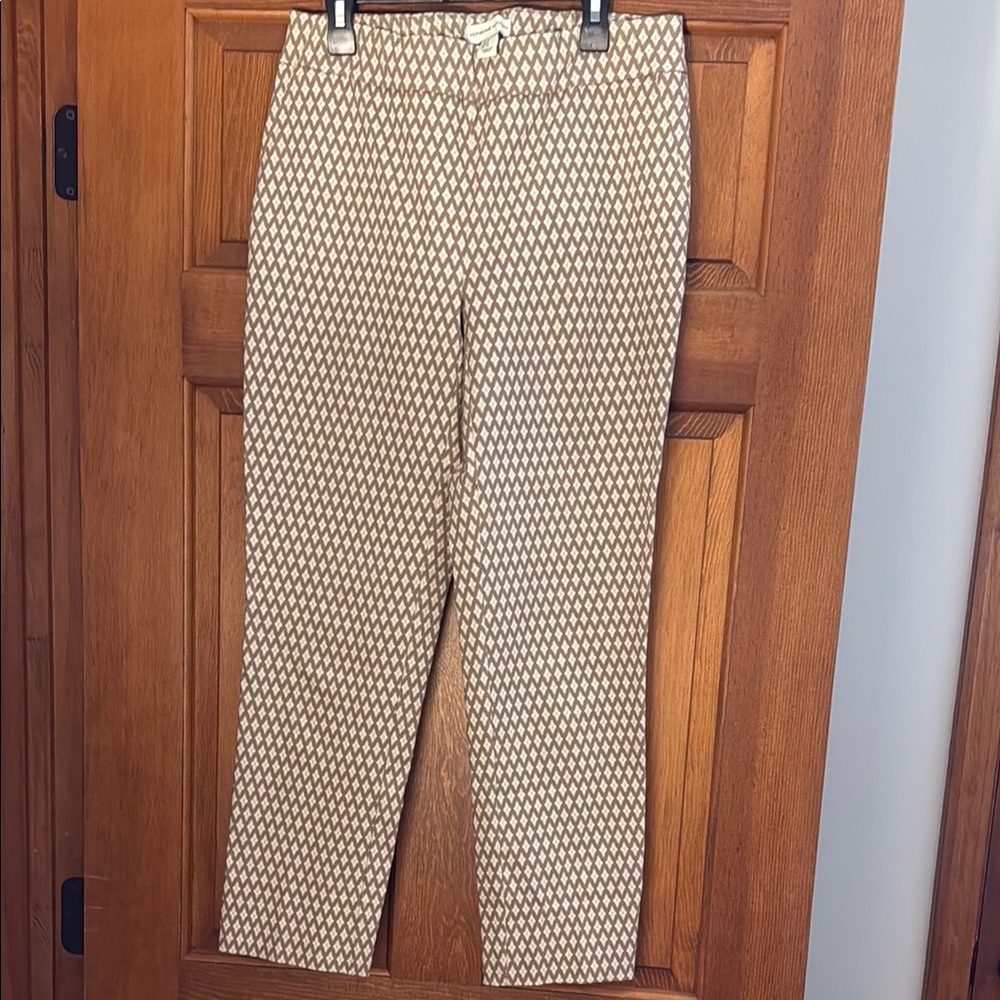 Adrienne Vittadini Cream and Brown Skinny Pants
